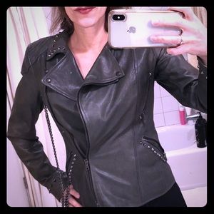 Les Soeurs grey studded leather jacket